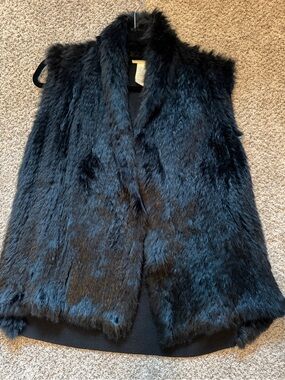 White + Warren Rabbit Fur and Merino Wool Vest Size Small